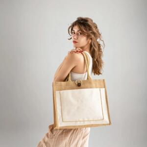 Button-Closure Jute Tote Miniaturansicht