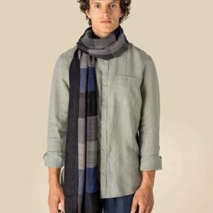 Spasso Blue Patchwork/Check Reversible Scarf Miniaturansicht