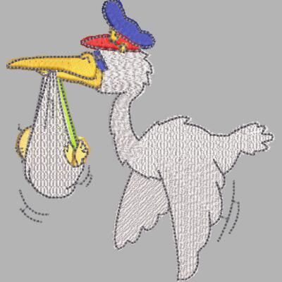 Storch mit Baby 100 x 110 mm Miniaturansicht